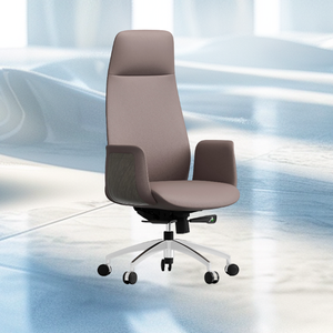Modern Brown Simple Leather Swivel <b>Chair</b> <b>with</b> Reinforced Steel Frame Pre-Shaped Sponge Seat Headrest Silent <b>Wheels</b> - Product Image 2