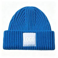 Bonnet en tricot côtelé unisexe avec logo personnalisé multicolore, bonnet d'hiver chaud à revers, bonnets vierges pour patchs, vente en gros