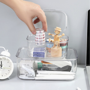 Transparent Desktop Storage <b>Box</b> Rectangle Covered Organizer For Office Supplies Makeup Skincare Products <b>Small</b> Size Large Size - Product Image 3