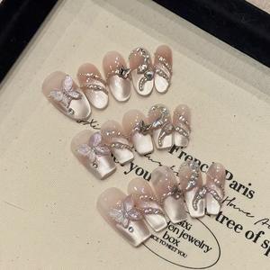 Nouveau produit lancé, maquillage dégradé pêche-<span class=keywords><strong>lime</strong></span> estival avec transition de couleur claire et transparente, style œil-de-chat, <span class=keywords><strong>ongles</strong></span> faits à la main - Product Image 2