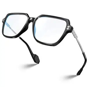 VISOONE Blue Light Blocking Glasses with Chic Square TR90 Frame and Metal Temple for Women Men REMY