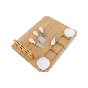Juego de bandejas de madera de bambú Natural para comida caliente, estante magnético, bandeja de bambú para queso con cuchillos de acero inoxidable, venta directa de fábrica