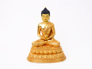 Statue de Bouddha Amitabha en laiton plaqué or, faite à la main, avec option <span class=keywords><strong>d</strong></span>'auréole, robe en relief, base lotus, modèle TF0544E pour la <span class=keywords><strong>d</strong></span>écoration de la maison et du jardin - Product Image 1