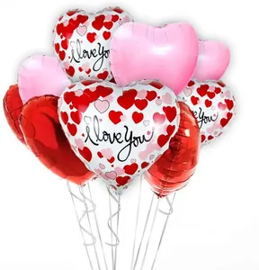 Set de Globos para San Valentín de 18" de Aluminio en Forma de Corazón Rojo y Rosa con Frase I LOVE YOU para Boda - Product Image 5