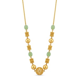Antique 925 Silver <b>Necklace</b> with Light Green and Gold Beads Long Chain Mala <b>Statement</b> Jewelry for Women Wedding and Party Wear - Product Image 1
