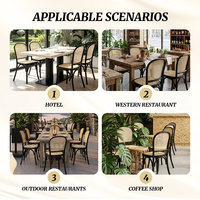 Chaise de restaurant en bois massif, finition noire, assise en rotin tressé, dossier en cannage, chaise de banquet moderne pour hôtel, restaurant, café, complexe hôtelier