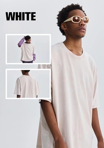 Camiseta de algodón lavado de gran gramaje, oversize, con estampado de logotipo personalizado, estilo casual urbano, manga corta, cuello redondo, color liso. - Product Image 3