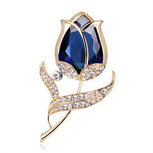 Nova Chegada Rhinestone Gold-Plated Cristal Flor Tulip Broche Liga Infantil Feito Festas De Casamento Noivado Acessório Pérola - Product Image 3