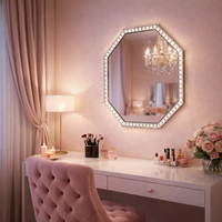 Nouveau design esthétique, miroir LED en cristal intelligent pour salle de maquillage, effet flottant octogonal, décoration murale lumineuse