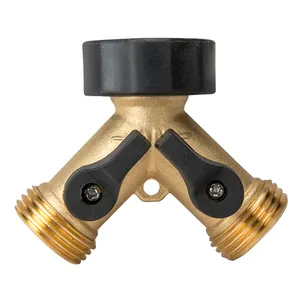 Heavy duty 2 way solid shutoff brass y hose splitter