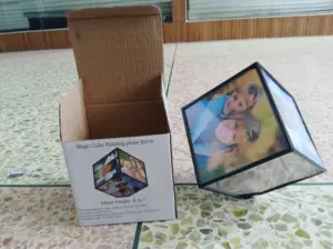 Plastic 360degrees Rotating Photo Magic Cube Frame Ready Goods Small MOQ Rotating Photo Frame