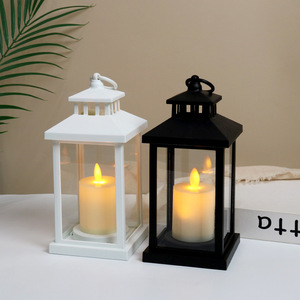 Linterna portátil cuadrada LED de Navidad con velas, uso de batería AA, lámpara de viento de vidrio de plástico, luz colgante para decoración del hogar - Product Image 1