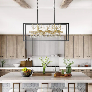 Luminaire suspendu moderne pour îlot de cuisine, salle à manger, décoration, fer noir, cristal, luminaire rectangulaire, Possini Euro Carrine, lustre - Product Image 4