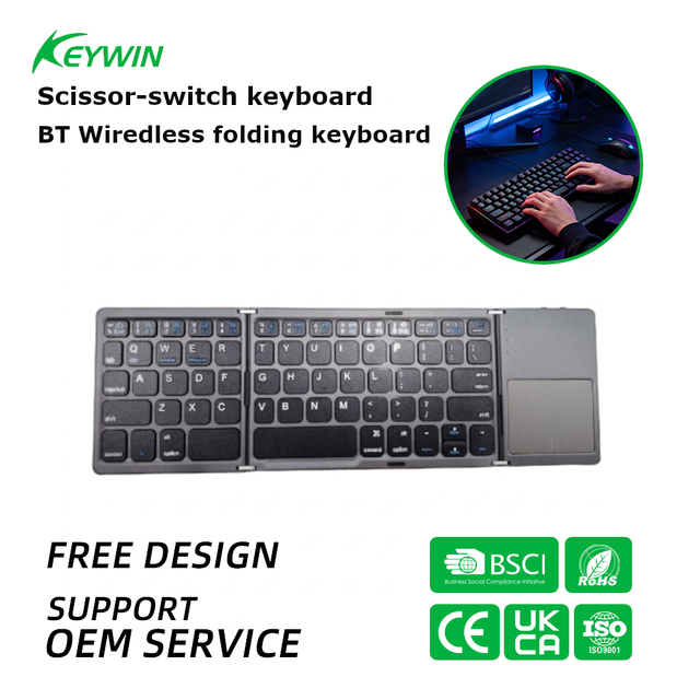 Scissor-Switch Keyboard Rechargeable Folding Keyboard with Touchpad Portable Slim Wireless Foldable Keyboard for Laptop Tablet