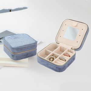 Custom Logo Velvet Jewelry <b>Box</b> Organizer Earring <b>Ring</b> Necklace Bangle Portable Jewellery Travel Case with Mirror - Product Image 5