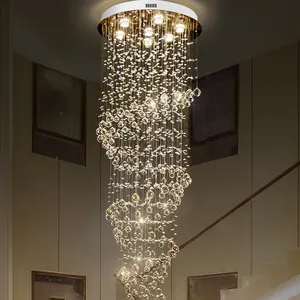 Crystal Chandelier Modern Simple Duplex Staircase Long Chandelier Hotel Villa Lamp Home Indoor Lighting Luxury