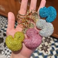 Porte-clés Canard en Caoutchouc Mignon Rose Jaune, Canard Joyeux avec Strass et Cristaux, Cadeau pour Femme