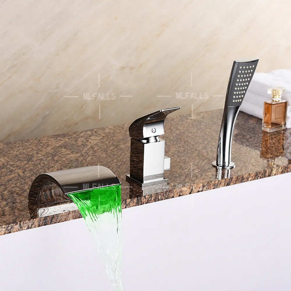 Хромированный смеситель «Водопад» для ванны, кран для душа с тремя отверстиями и двойной ручкой