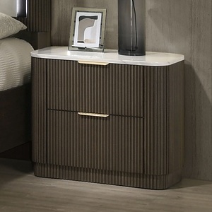 Comodino Contemporaneo con Piano in Marmo e Finitura Noce Scuro, Arredamento per Camera da Letto - Product Image 4