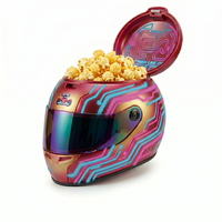 Nouveau design, seau à popcorn personnalisé en ABS en forme de casque, bol à popcorn avec couvercles, conteneur à popcorn de 32 oz pour le cinéma