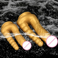 Vente en gros usine Godemiché double extrémité en silicone doré en forme de U, à double tête, avec ventouse, 100% étanche, extra-long, surdimensionné, pour lesbiennes