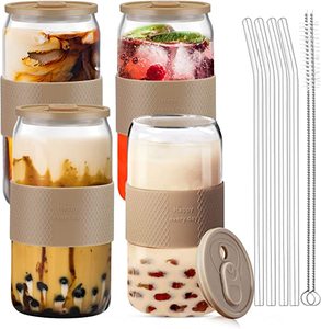 4 قطع 16 أونصة شفافة مع قش زجاجي وأكمام واقية علب بيرة - Product Image 6