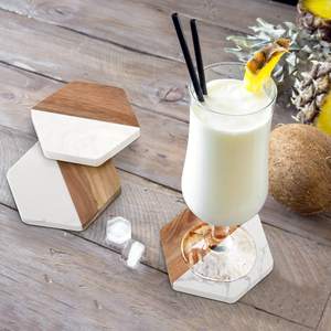 Wholesale Bulk <b>Black</b> Acacia and Marble Hexagonal <b>Coasters</b> Perfect for Retailers and Event Planners - Product Image 2