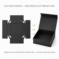 Boîte cadeau magnétique noire mate à plat, pliable, avec couvercle rabattable, aimant dissimulé, pré-découpée, assemblage pop-up, économie de frais de transport, OEM