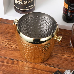 Thùng đá đựng bia, rượu vang & rượu sâm banh bằng thép không gỉ 1.0L, mạ vàng đồng chạm khắc, có khay đựng đồ uống, dùng cho tiệc tùng - Product Image 2