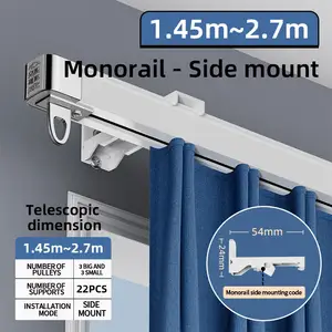 ARODDY Extendable 145-270 Cm Curtain Rail Track Set Curtain Rails Aluminium Alloy Extendable Curtain Track