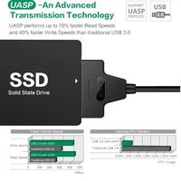 Cable Adaptador SATA de 22 Pines a USB 3.0 con Blindaje de Nailon Trenzado y Carcasa de Plástico para Disco Duro/SSD de 2.5 Pulgadas para Uso en Computadoras