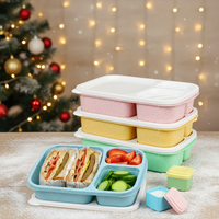 Boîte à lunch bento pour enfants, 3 compartiments, réutilisable, capacité de 35 onces liquides, passe au lave-vaisselle, chauffable, couleurs vintage, 2 compartiments pour sauces