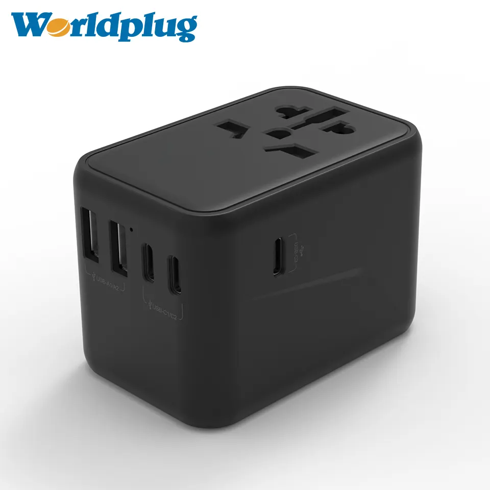 Portable 65W International USB Wall Charger Electrical Plug Socket Universal Travel Adapter with 3.0 USB Type C Ports