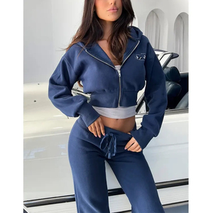 Felpa a maniche lunghe con Logo personalizzato da donna <span class=keywords><strong>tuta</strong></span> da Jogger con cerniera Crop felpa da donna Set di abbigliamento sportivo in due pezzi - Product Image 2