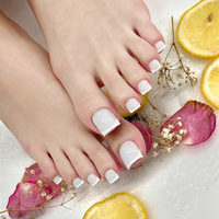 Faux ongles d'orteils carrés français en plastique, blanc pur, à pois, pré-dessinés, couvrance totale, 150 pièces, patchs pour ongles d'orteils, manucure estivale