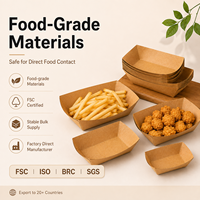 Bandeja de Comida Rápida para Llevar con Revestimiento de PE, Logotipo Personalizado OEM, para Tacos, Waffles, Papas Fritas, Bocadillos, Comidas, Caja Desechable de Papel Kraft Tipo Barco