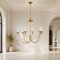 Lustre Cano Lighting en cristal doré, bras en métal courbés avec lumières de bougies, éclairage de plafond pour la maison à lueur chaude