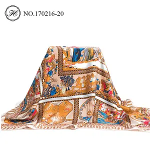 130*130 Fashion Western Style Custom Made Digital Printed Square Silk Satin Shawls Scarves