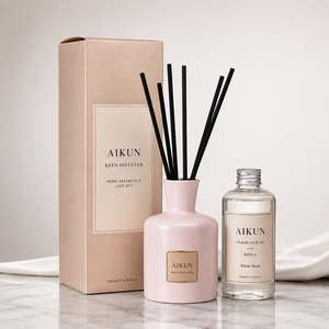 ชุดน้ำหอมปรับอากาศแบบพกพา AIKUN ขวดแก้วสีชมพู พร้อมฉลากสั่งทำพิเศษ สำหรับสปาและโรงแรม - Product Image 1