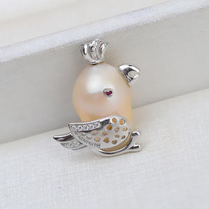 Colgante de Plata 925 Hecho a Mano con Perla Barroca y Base Vacía Exótica en Forma de Pájaro Pequeño para Mujer, Accesorio DIY - Product Image 2