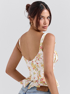 Débardeur sexy à nœud papillon et lacets pour femme, dos nu, bretelles croisées, corset blanc, haut à volants, bustier à baleines, camisole - Product Image 6