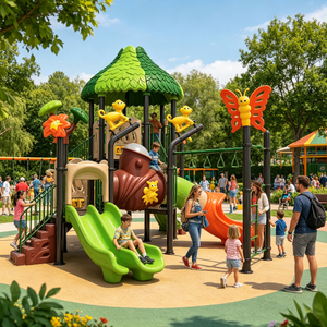 Équipement de terrain de jeu extérieur sur le thème de l'aventure dans la <span class=keywords><strong>jungle</strong></span> avec double toboggan, toboggan tubulaire et barres de grimpe pour enfants de 3 à 15 ans - Product Image 1