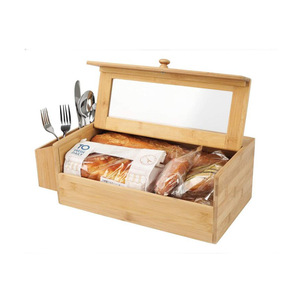 Boîte de rangement pour pain en bambou à fixer au mur avec fenêtre transparente et porte-couverts pour la cuisine - Product Image 5
