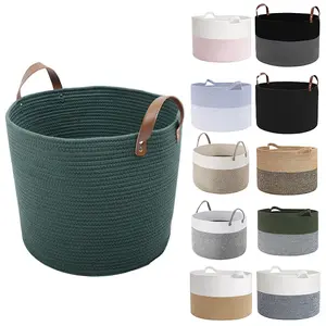 Panier à cordes en coton pliable, nouveauté, XXL, extra-large, vente en gros, faible quantité minimale de commande de rangement tissé, jouets, linge, avec poignée