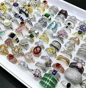 Mode Grosir Cincin Berlian Beraspal Berlapis Emas Amerika, Perhiasan Wanita Cincin Emas 18K