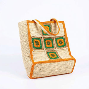 Handwoven Eco-Friendly Handmade <b>Raffia</b> <b>Tote</b> Bag Straw Shopping Carryall Open Top Floral and Panelled Summer Beach Travel - Product Image 4