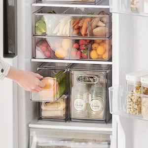 Single Square Plastic Pull-Out <strong>Fridge</strong> Organizer with Freezer Bin Stackable Food <strong>Storage</strong> <strong>Box</strong> - Product Image 3
