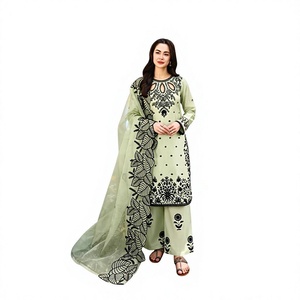 Salwar Kameez pour femme, vert clair, gaufré, séchage rapide, toutes saisons, style traditionnel indien pakistanais, coupe ample, longueur standard - Product Image 1