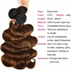 Estensioni di <span class=keywords><strong>Capelli</strong></span> Umani Professionali da Produttore Reale, Ingrosso, Fasci di <span class=keywords><strong>Capelli</strong></span> Umani con Mèches P4/27 Body Wave - Product Image 4