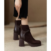 Nouvelles bottines à talon épais et semelle givrée avec fermeture éclair arrière pour femmes